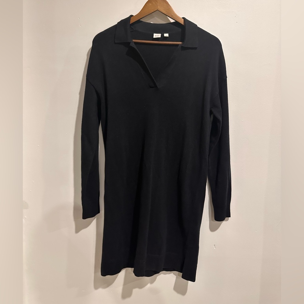 GAP‎ Black Cotton Collared Sweater Dress